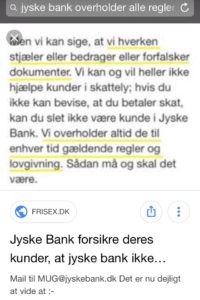 Sådan er fundamentet i jyske bank og går stik imod bankens vedtægter om at være en redelig bank 