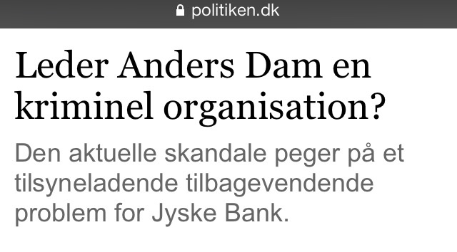 Jysk bank bil #MANDATSVIG #BEDRAGERI #DOKUMENTFALSK #UDNYTTELSE #SVIG #FALSK #Bank #AndersChristianDam #Financial #News #Press #Share #Pol #Recommendation #Sale #Firesale #AndersDam #JyskeBank #ATP #PFA #MortenUlrikGade #PhilipBaruch #LES #BirgitBushThuesen #LundElmerSandager #Nykredit #MetteEgholmNielsen #Loan #Fraud #CasperDamOlsen #NicolaiHansen #AnetteKirkeby #SørenWoergaaed #Gangcrimes #Crimes #Koncernledelse #jyskebank #Koncernbestyrelsen #SvenBuhrkall #KurtBligaardPedersen #RinaAsmussen #PhilipBaruch #JensABorup #KeldNorup #ChristinaLykkeMunk #HaggaiKunisch #MarianneLillevang #Koncerndirektionen #AndersDam #LeifFLarsen #NielsErikJakobsen #PerSkovhus #PeterSchleidt Rødstenen advokater Thomas Schioldan Sørensen. Lundgrens advokater partner Dan Terkildsen Lundgrens Niels Gram- Hanssen, Pedram Moghaddam, Dan Terkildsen, Tobias Vieth og Thomas Stampe, flytter til nyt kontor i Tuborg Havn